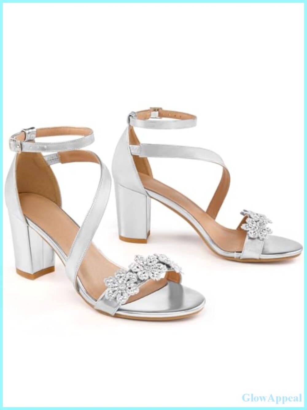 Womens Block Heel Wedding Sandals Open Toe Rhinestone Floral Bridal Shoes